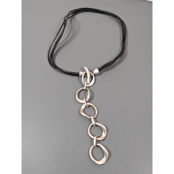 Premier Designs Silver Tone Chain Y-Drop Necklace Black Multi Cord necklace 20" - Picture 2 of 11